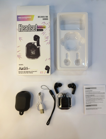 Air31 Wireless Earbuds 5.3 T-C Crystal Pro Case